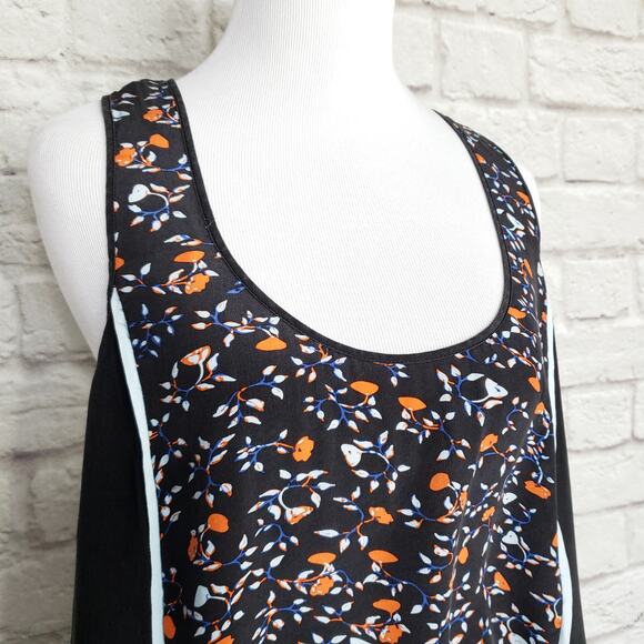 Ella Moss Posy Contrast Trim Silk Tank Floral Sz L - Picture 4 of 15